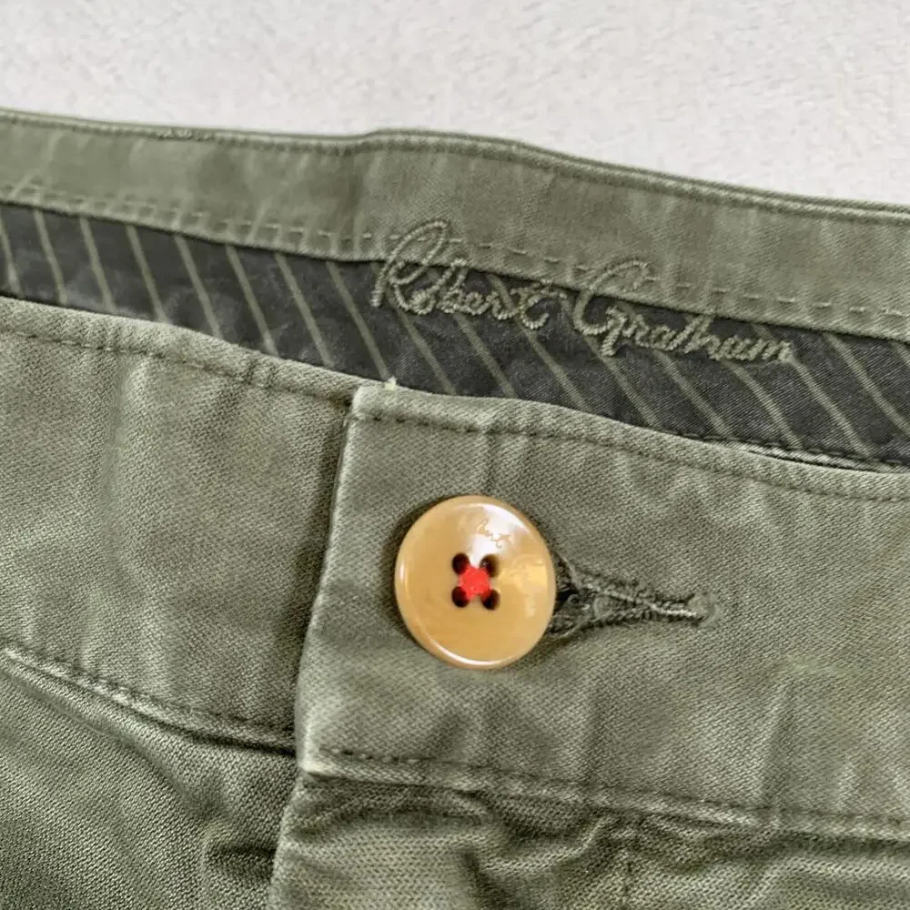 Robert Graham Shorts Mens 38 Olive Green Twill Mid Rise 9